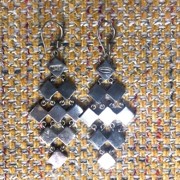 LOIS HILL Sterling Silver Oxidized Granulated Drop Dangle Chandelier Earrings - Picture 5 of 9